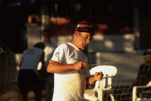 Preparing the nets, Copacabana beach, Rio, Brazil